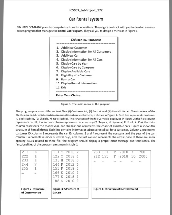 Solved ICS103 LabProject 172 Car Rental system BIN HADI