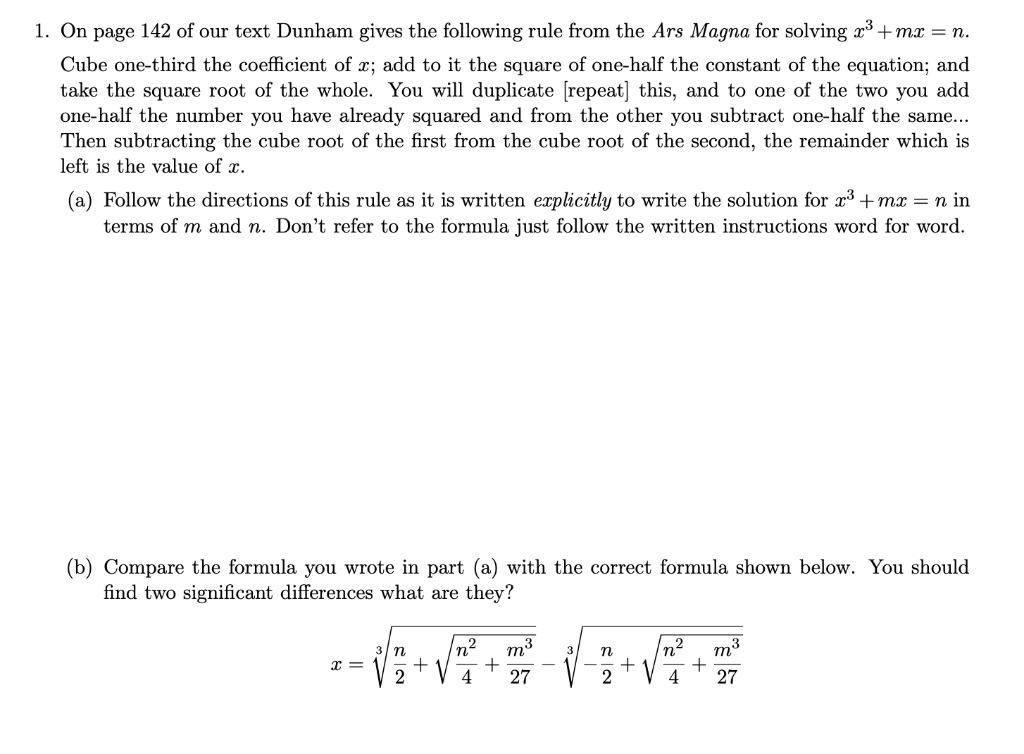 Solved 1. On page 142 of our text Dunham gives the following | Chegg.com