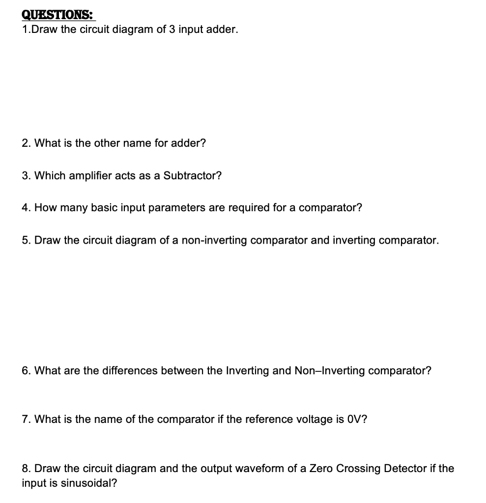 [Solved] ADDER, SUBTRACTOR & COMPARATOR USING IC741 OP
