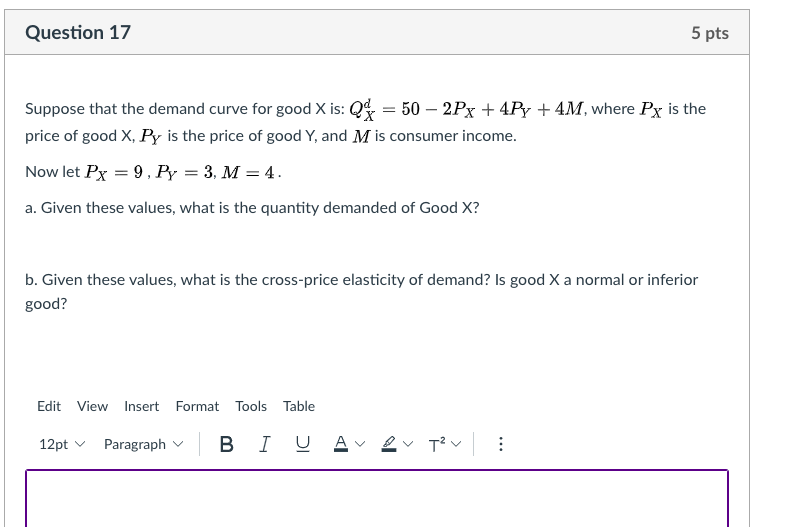 Solved Question 17 5 pts Suppose that the demand curve for | Chegg.com