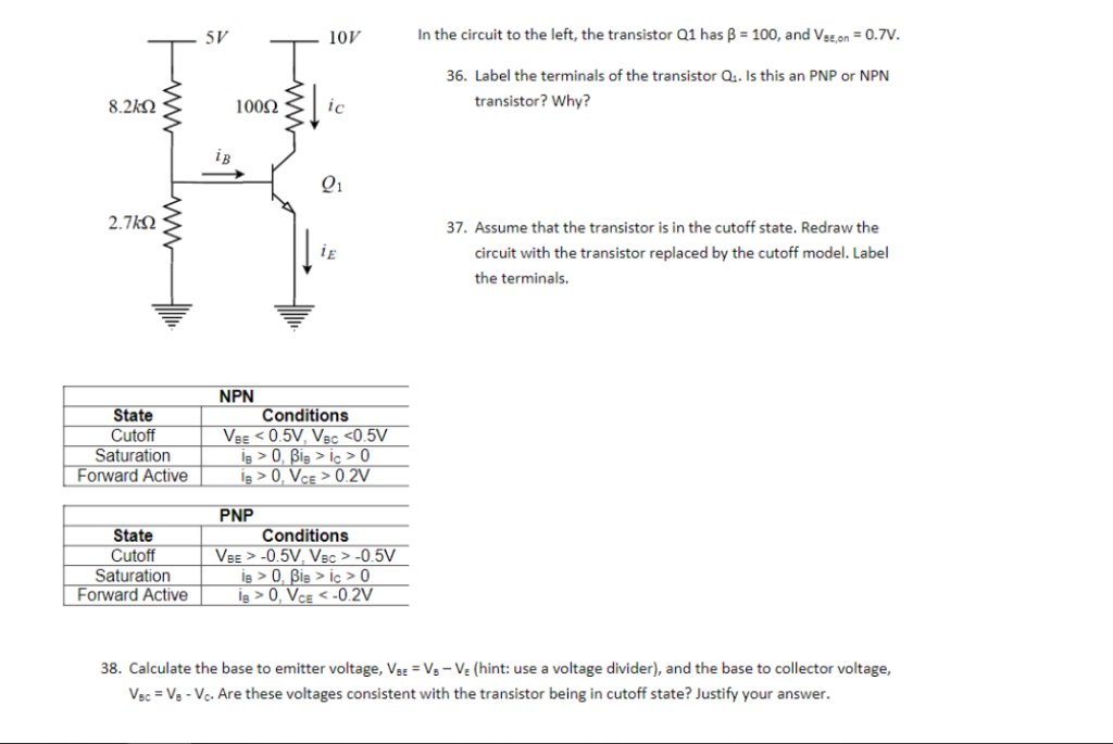 Solved In the circuit to the left, the transistor Q1 has | Chegg.com