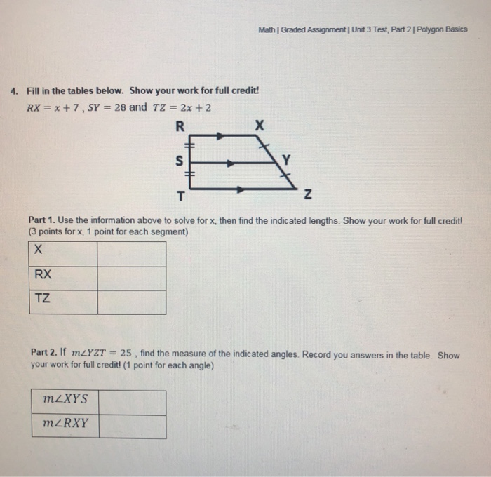 Solved Math Graded Assignment | Unit 3 Test, Part 2 | | Chegg.com
