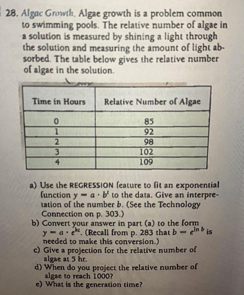 Solved 28. Algac Growvh, Algae growth is a problem common to | Chegg.com