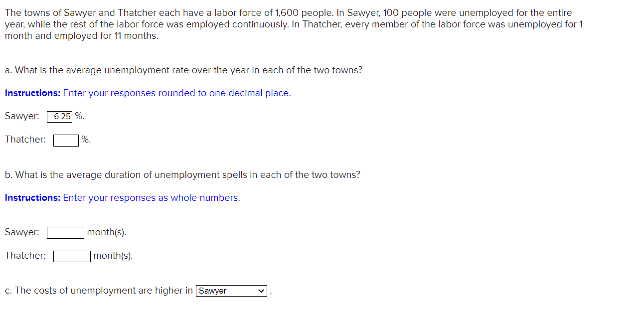 Solved The towns of Sawyer and Thatcher each have a labor