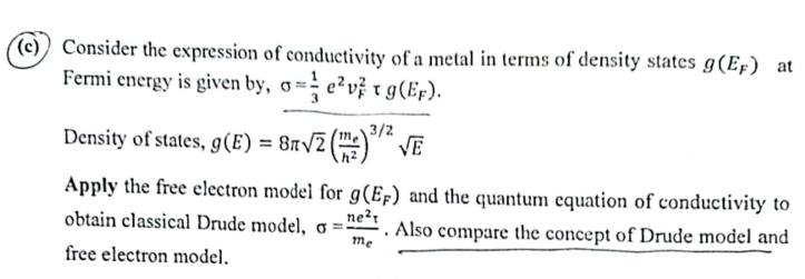 Solved )) Consider the expression of conductivity of a metal | Chegg.com