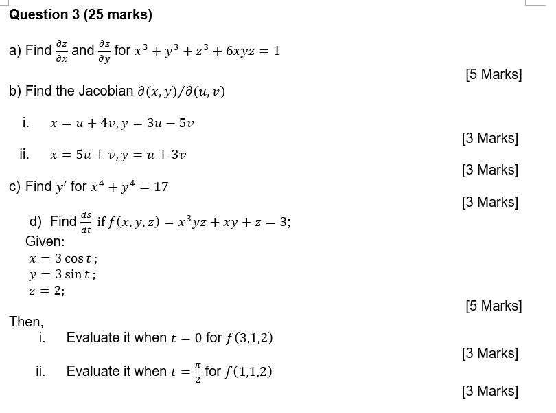 Solved Question 3 25 Marks Dz A Find And O For X3 Y3 Chegg Com