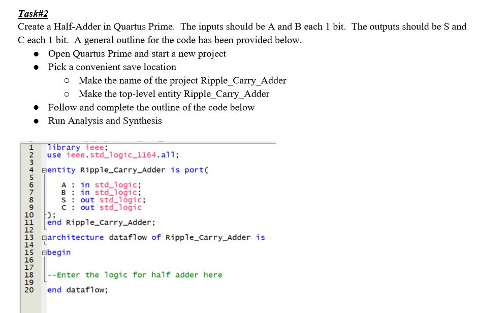 Solved Task#2 Create a Half-Adder in Quartus Prime. The | Chegg.com