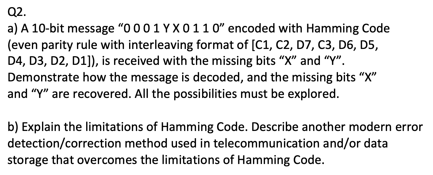 Solved Q2. a) A 10-bit message 