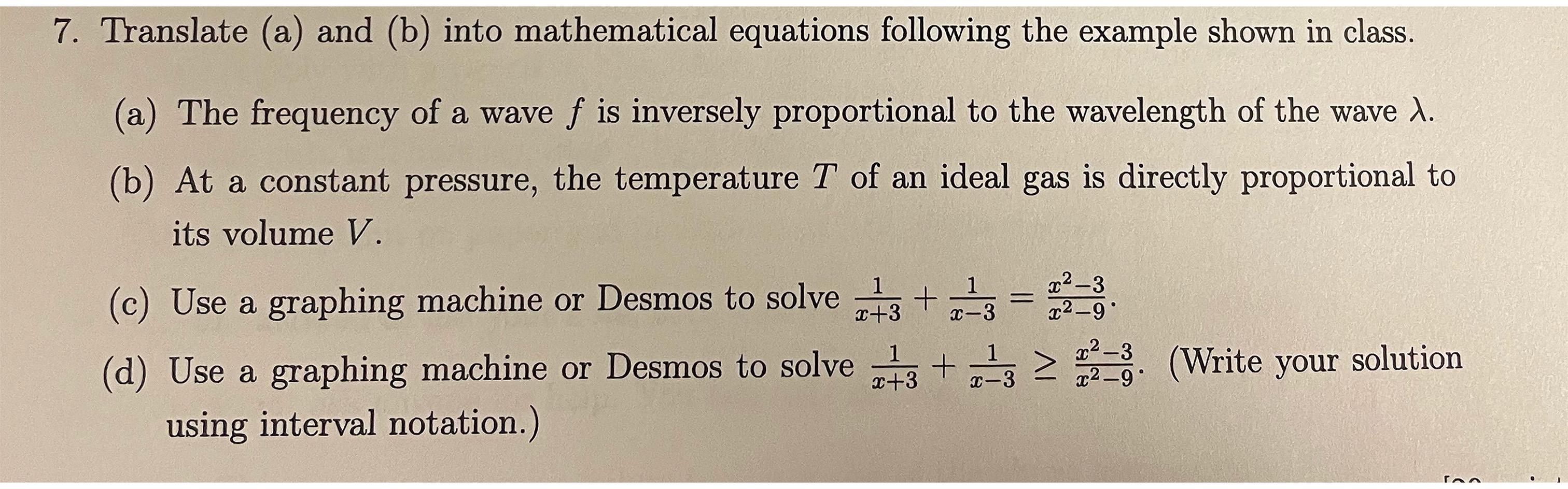 Solved 7. Translate (a) And (b) Into Mathematical Equations 