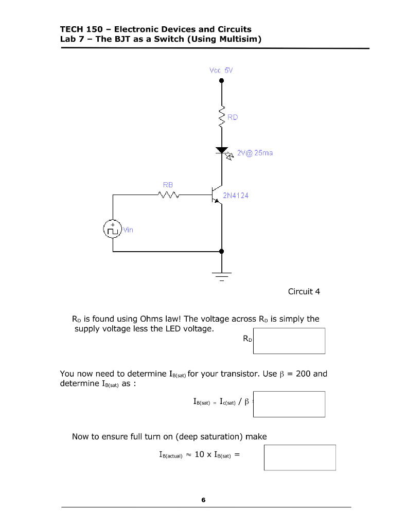 Solved TECH 150 - Electronic Devices and Circuits Lab 7 - | Chegg.com