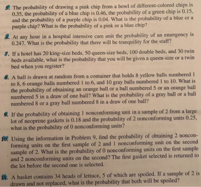 Solved S. The probability of drawing a pink chip from a bowl | Chegg.com