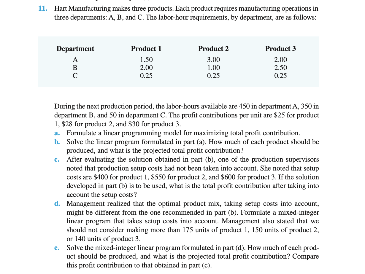 Solved 11. Hart Manufacturing Makes Three Products. Each | Chegg.com