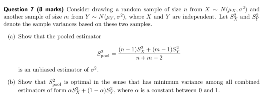 Solved Question 7 (8 marks) Consider drawing a random sample | Chegg.com