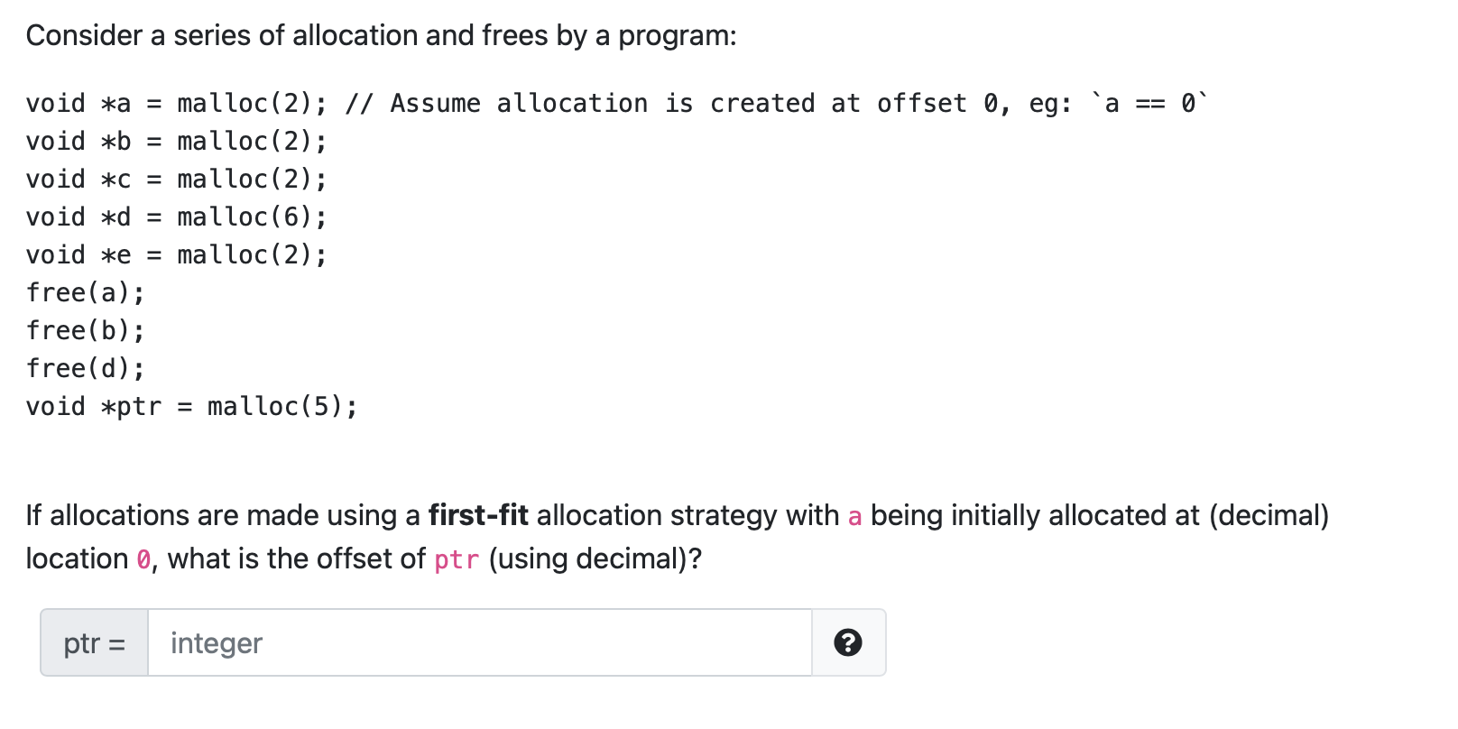 Solved Consider a series of allocation and frees by a | Chegg.com