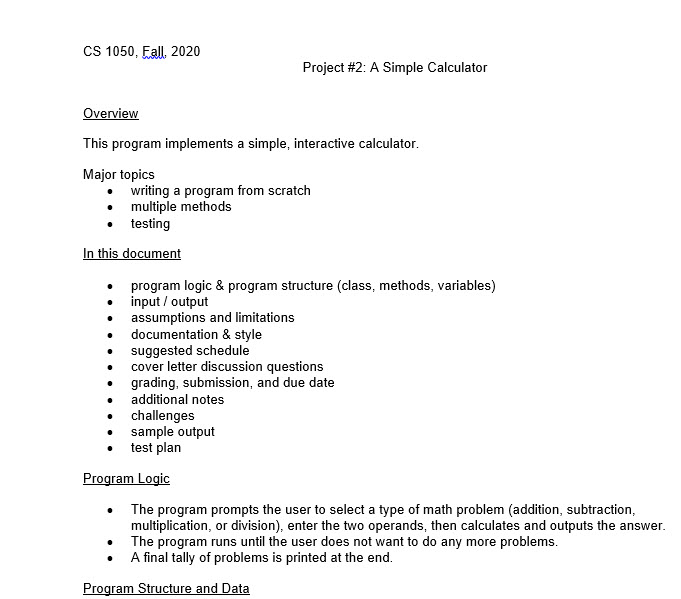 solved cs 1050 fall 2020 project 2 a simple calculato chegg com solved cs 1050 fall 2020 project 2