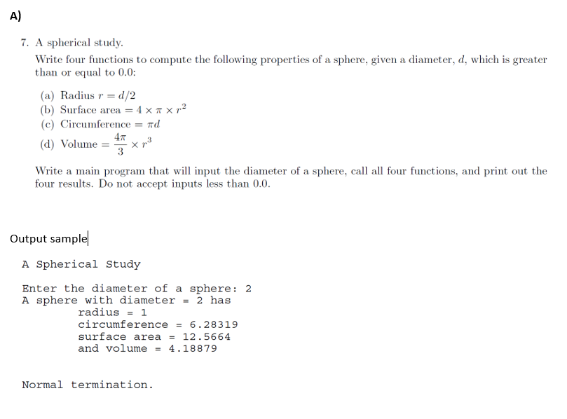Solved 7. A spherical study. Write four functions to compute | Chegg.com