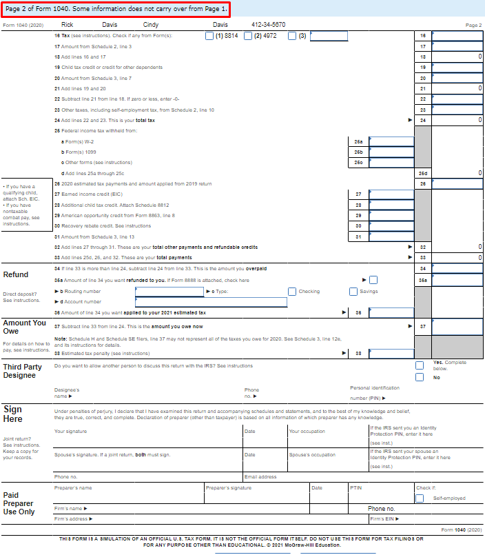 Solved QUESTION: Prepare a Form 1040 and Schedule 1 | Chegg.com