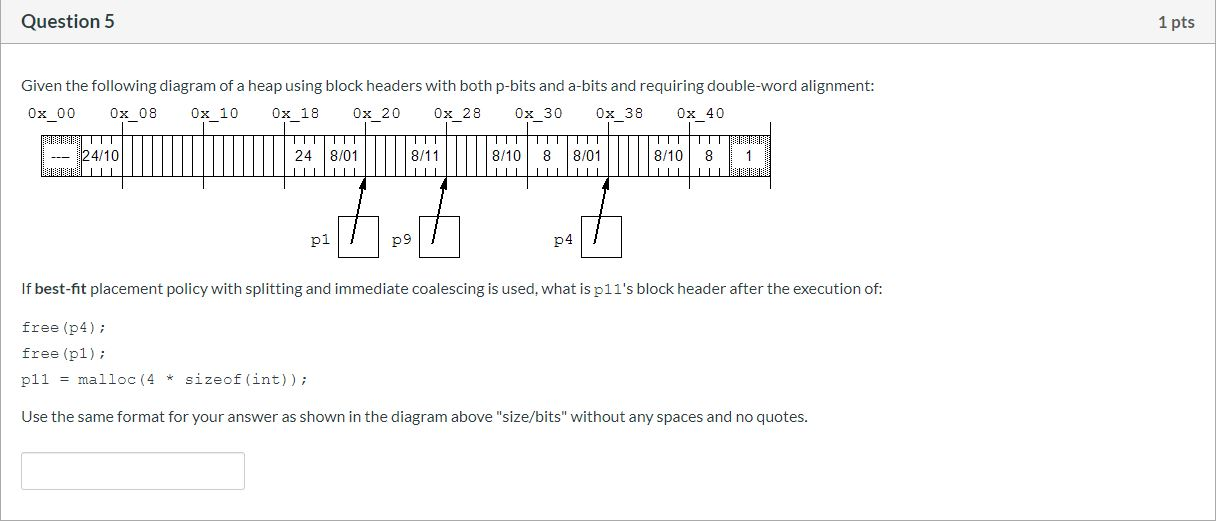 Question 5 1 pts Given the following diagram of a | Chegg.com