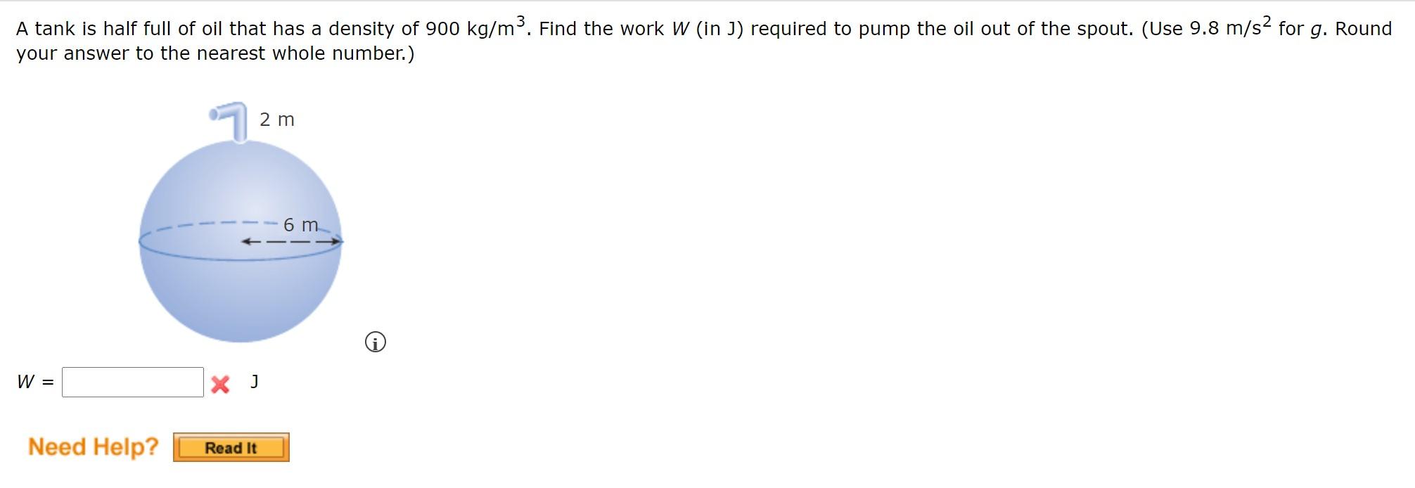 Solved A tank is half full of oil that has a density of 900