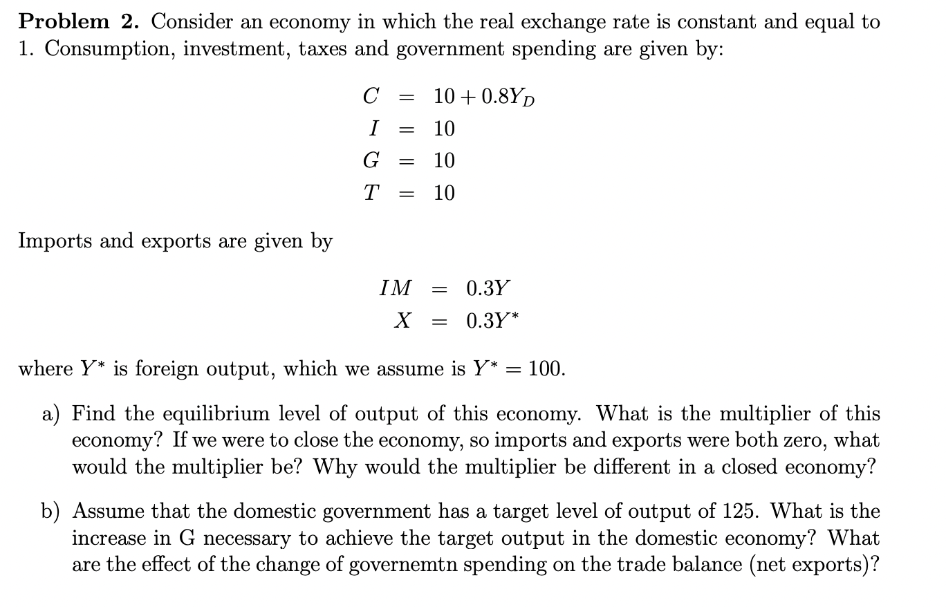 Solved Problem 2. Consider An Economy In Which The Real | Chegg.com