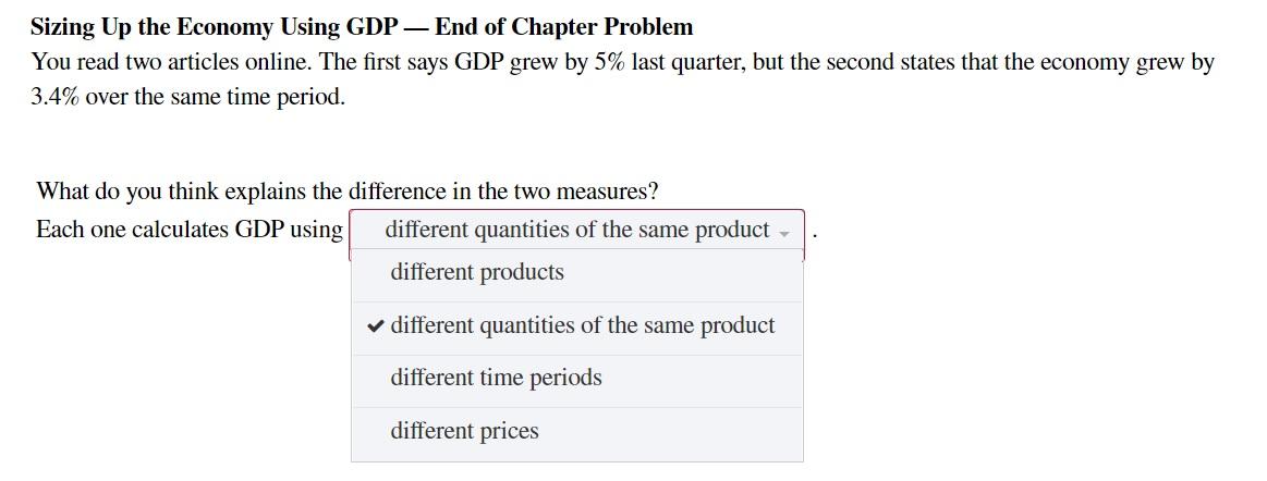 Solved Sizing Up the Economy Using GDP — End of Chapter | Chegg.com