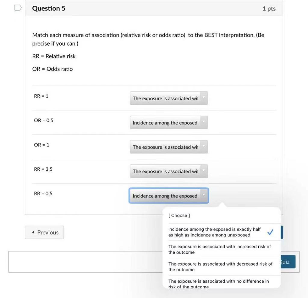 Solved Question 5 1 Pts Match Each Measure Of Association Chegg Com