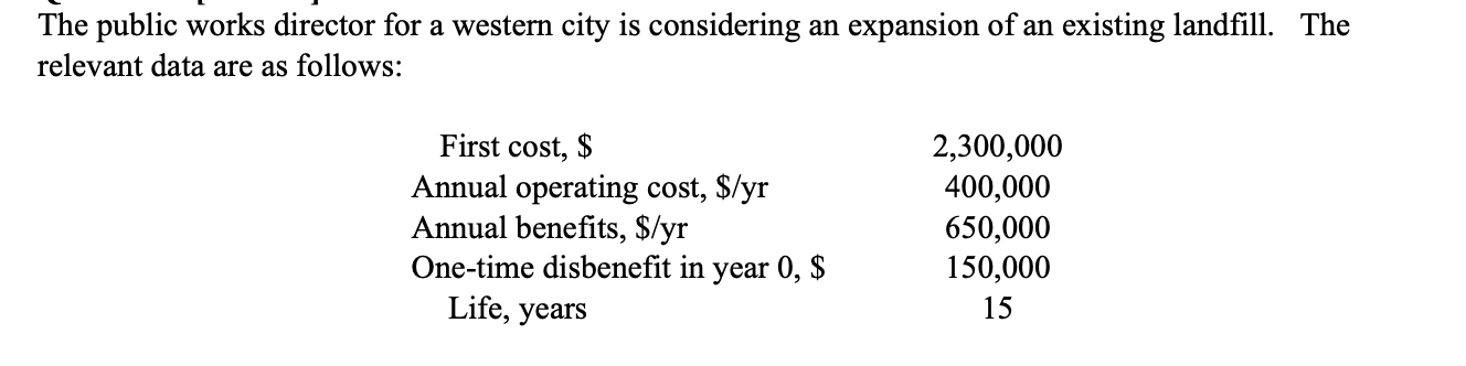 Solved Find The Conventional B/C Ratio Is The Interest Rate | Chegg.com