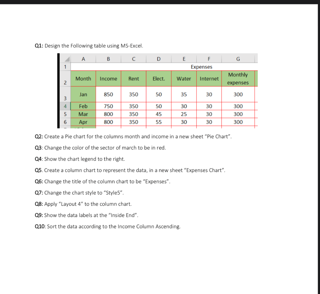 Solved Q1: Design The Following Table Using MS-Excel. A B С | Chegg.com