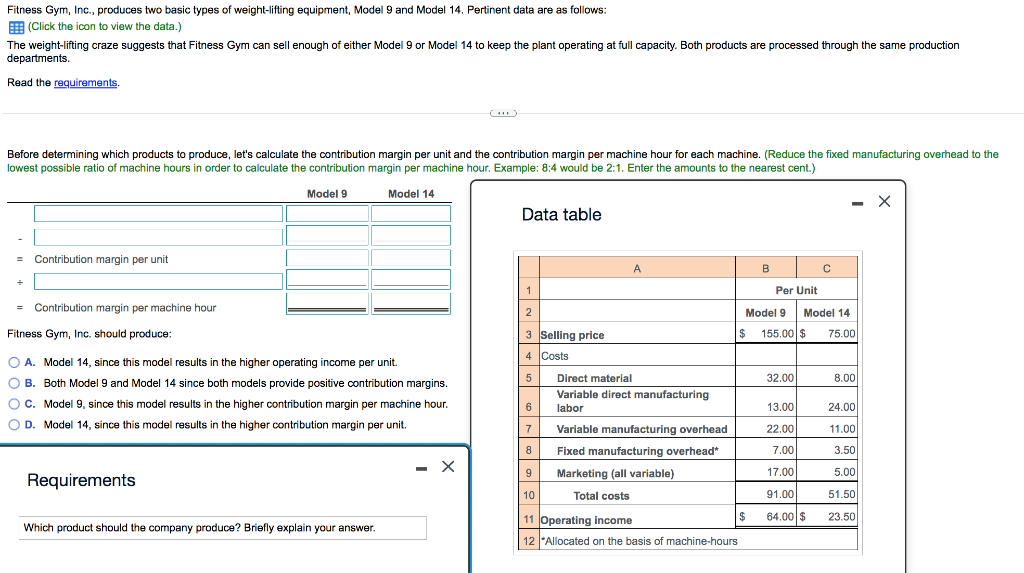 Solved Fitness Gym, Inc., produces two basic types of