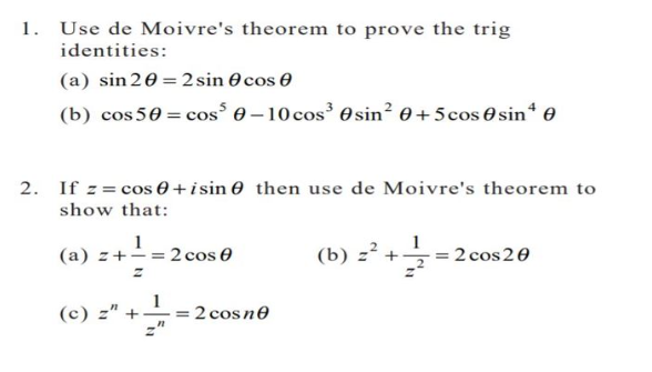 Solved 1. Use De Moivre's Theorem To Prove The Trig | Chegg.com