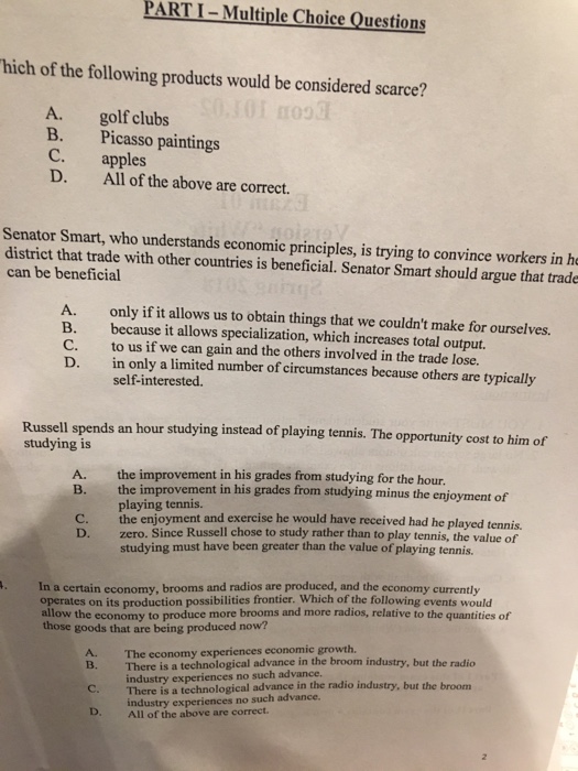 Solved PARTI-Multiple Choice Questions hich of the following | Chegg.com