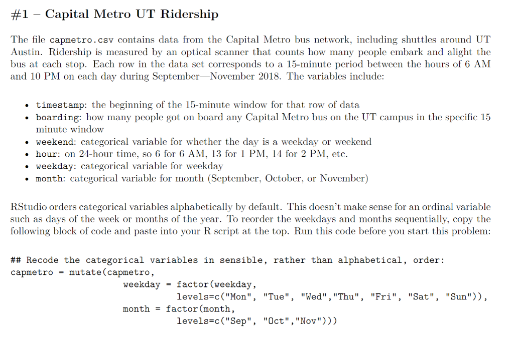 Solved The file capmetro.csv contains data from the Capital