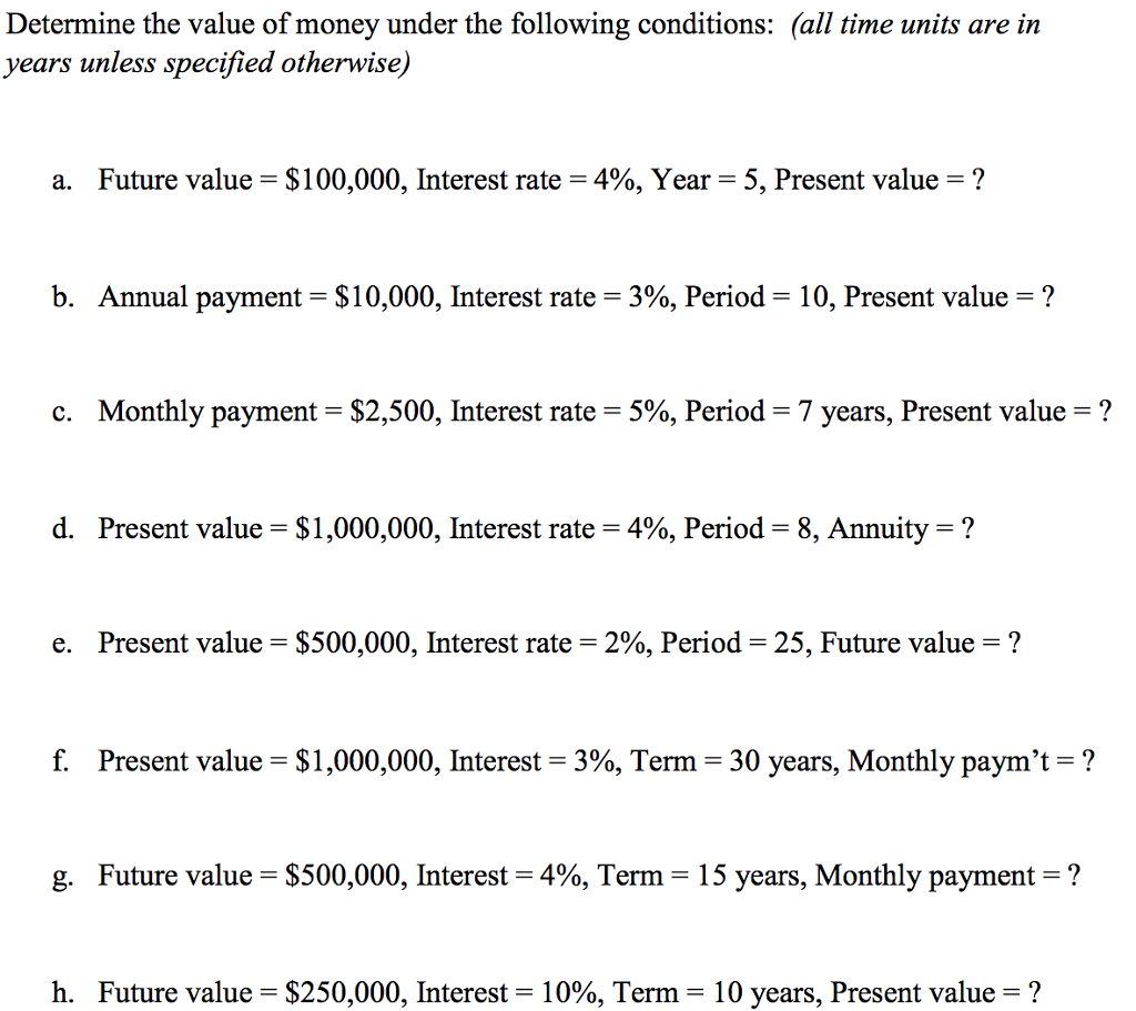 Solved Determine the value of money under the following | Chegg.com