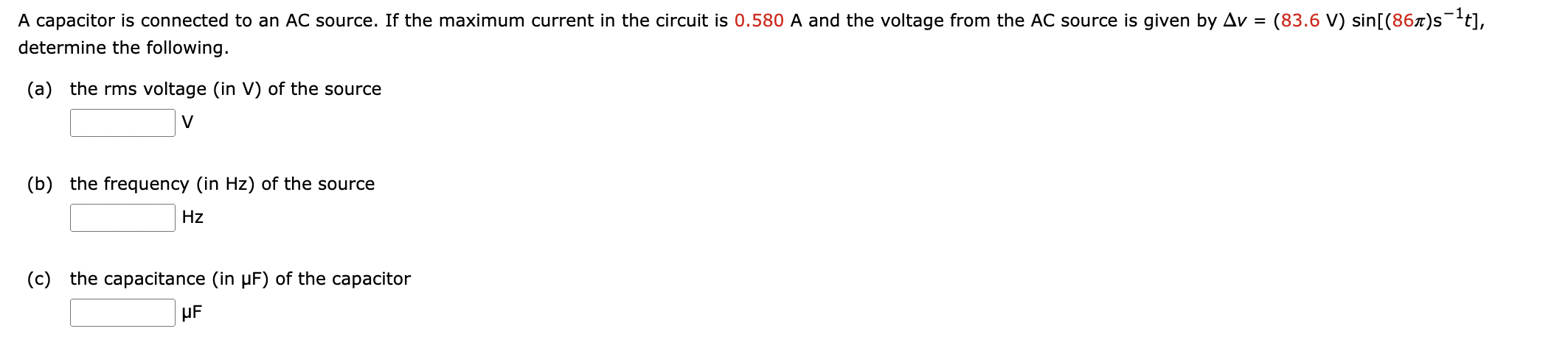 Solved A capacitor is connected to an AC source. If the | Chegg.com