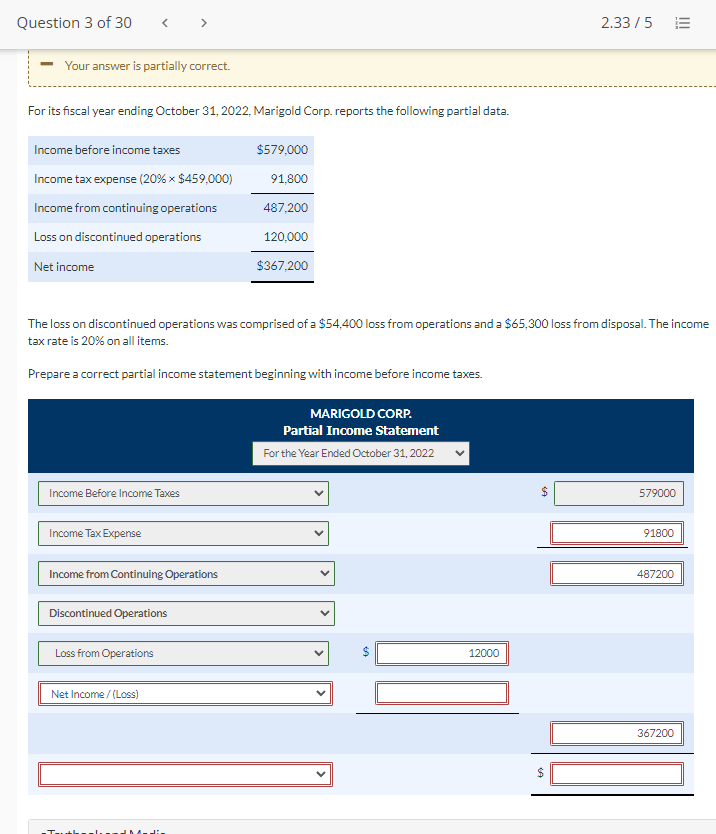 Solved - Your answer is partially correct. For its fiscal | Chegg.com