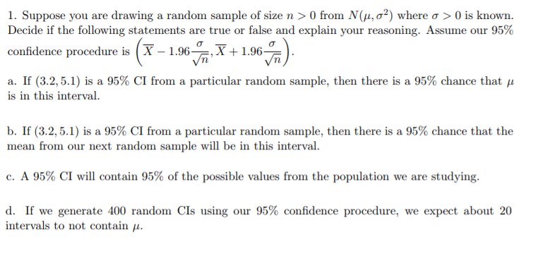 Solved 1. Suppose you are drawing a random sample of size n | Chegg.com