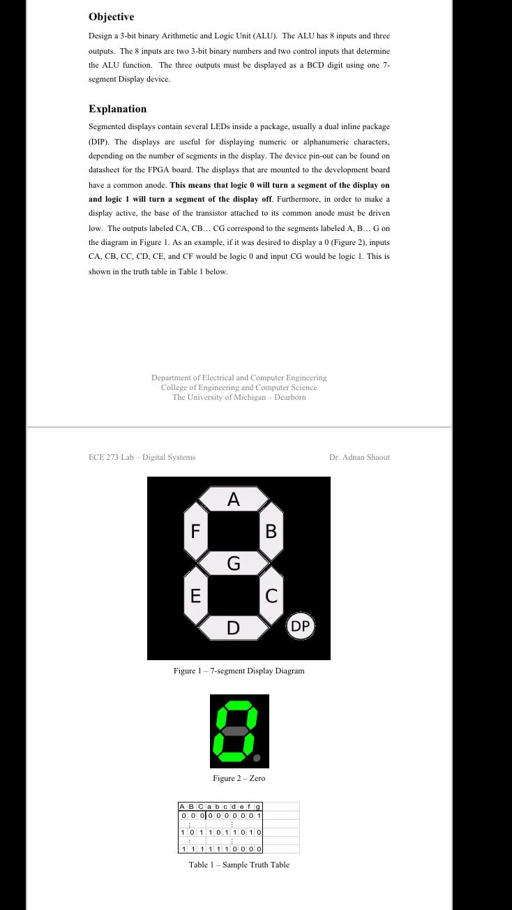 Objective Design a 3-bit binary Arithmetic and Logic | Chegg.com