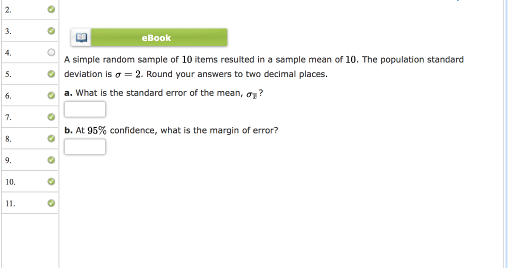 Solved eBook A simple random sample of 10 items resulted in | Chegg.com