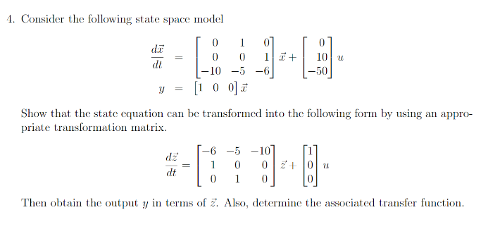 Solved 4. Consider the following state space model | Chegg.com