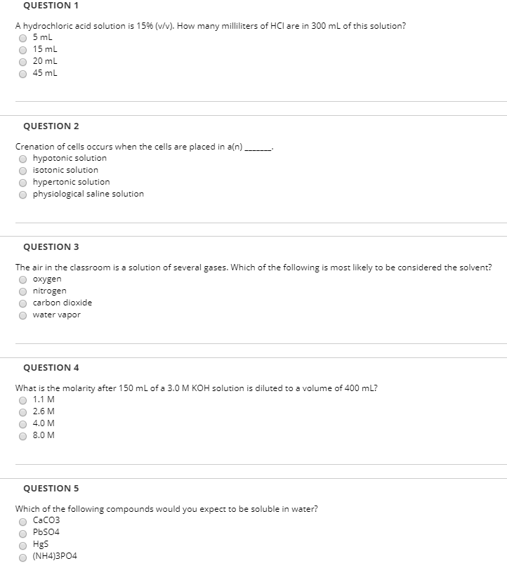 Solved QUESTION 1 A hydrochloric acid solution is 15% (v/v). | Chegg.com
