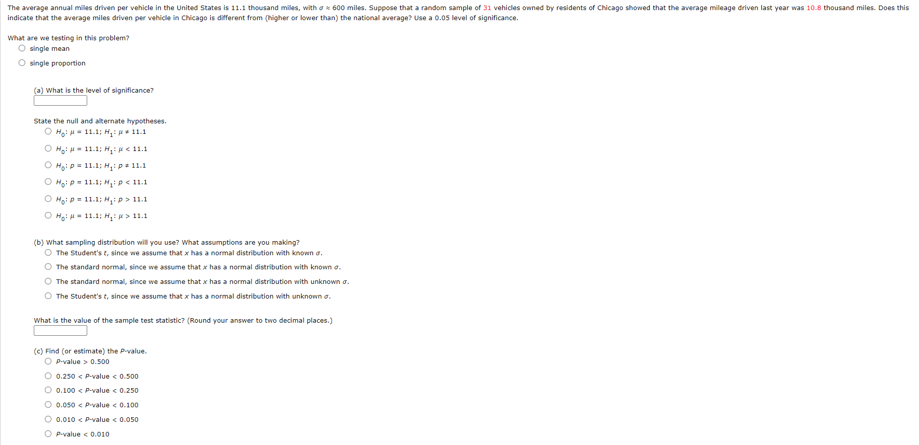 Solved The Average Annual Miles Driven Per Vehicle In The Chegg Com