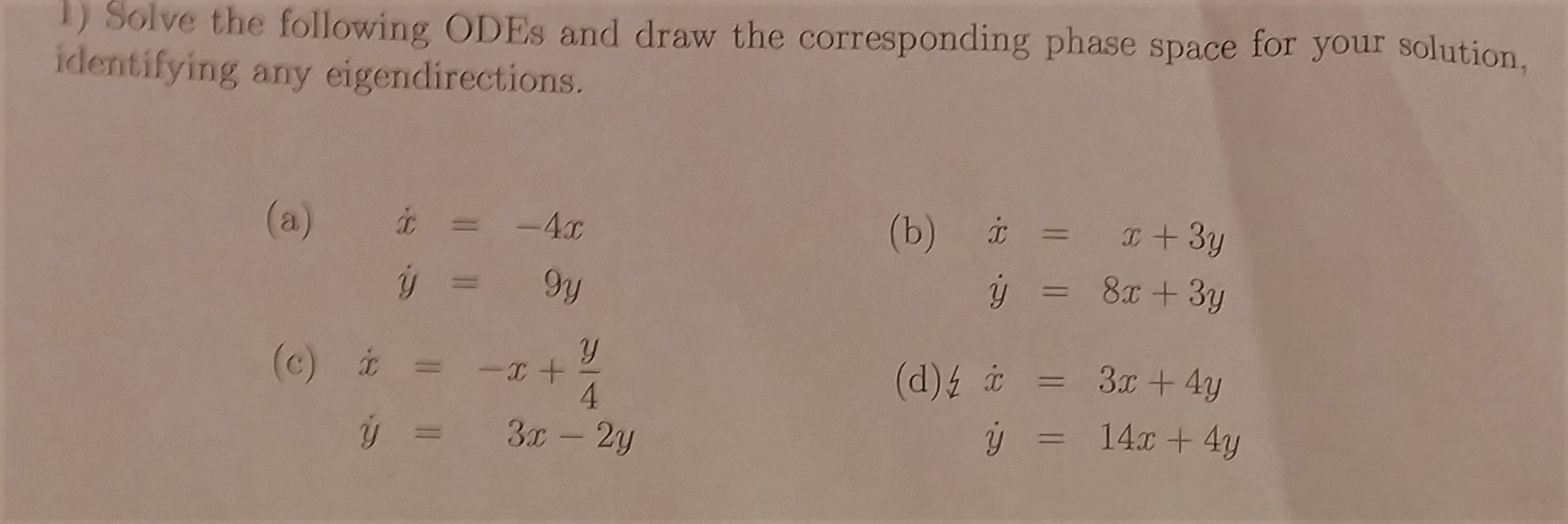 Solved 1) Solve the following ODEs and draw the | Chegg.com