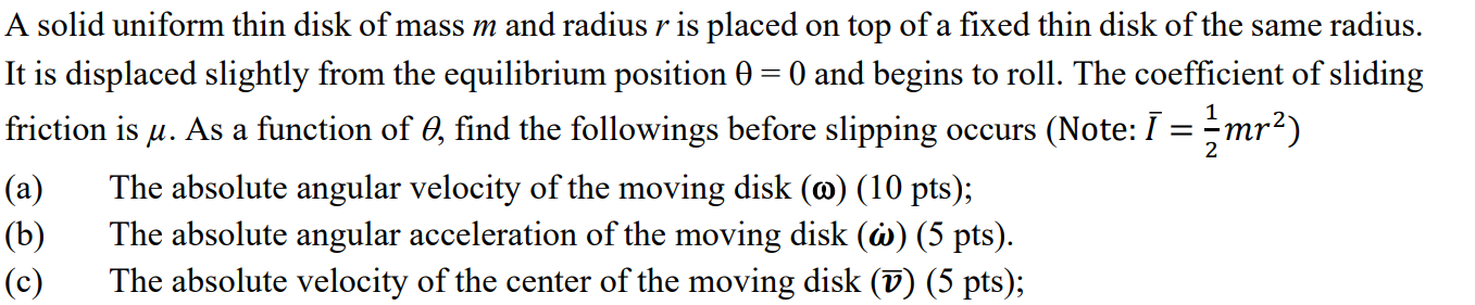 Solved A solid uniform thin disk of mass m and radius r is | Chegg.com