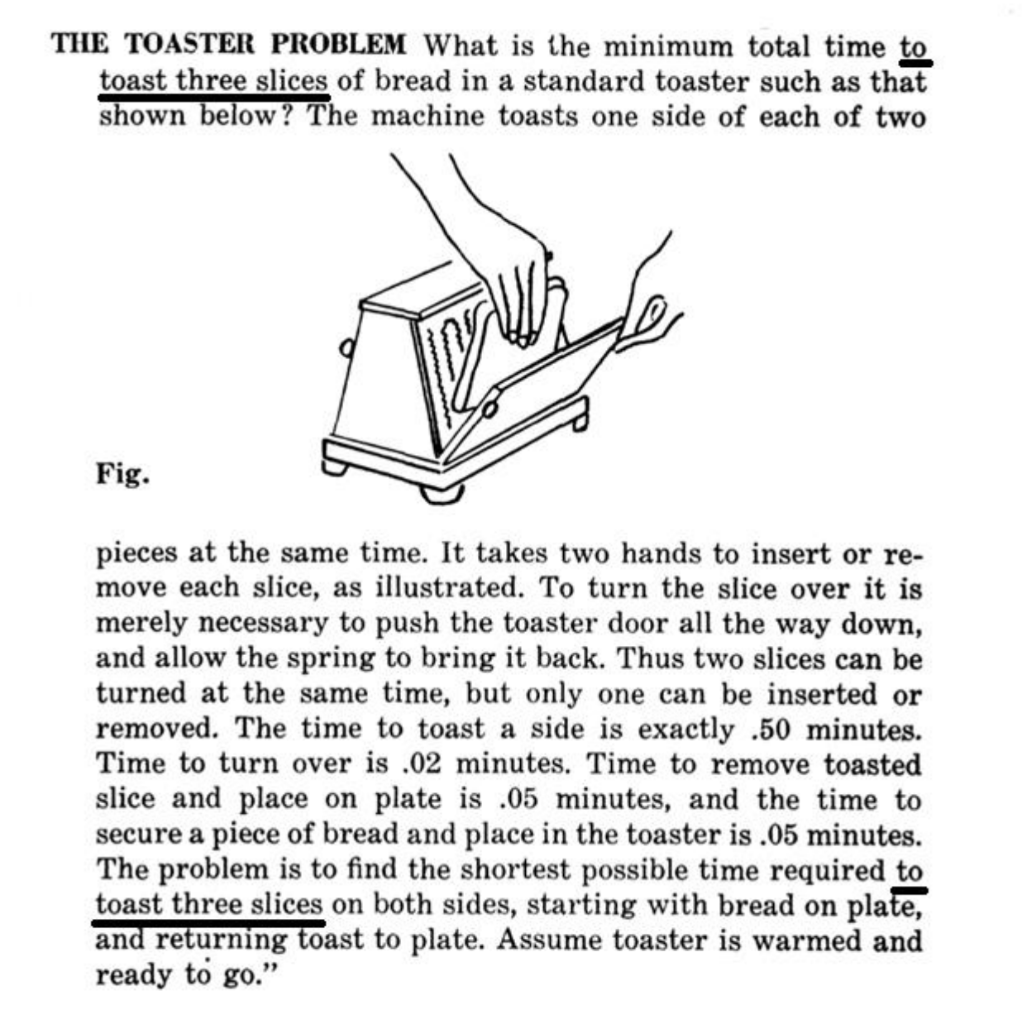 Solved THE TOASTER PROBLEM What is the minimum total time to