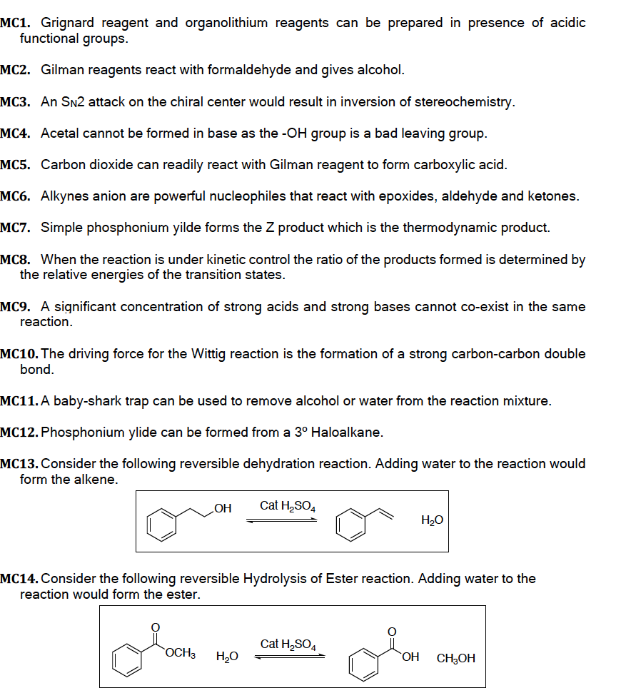 Solved MC1. Grignard reagent and organolithium reagents can