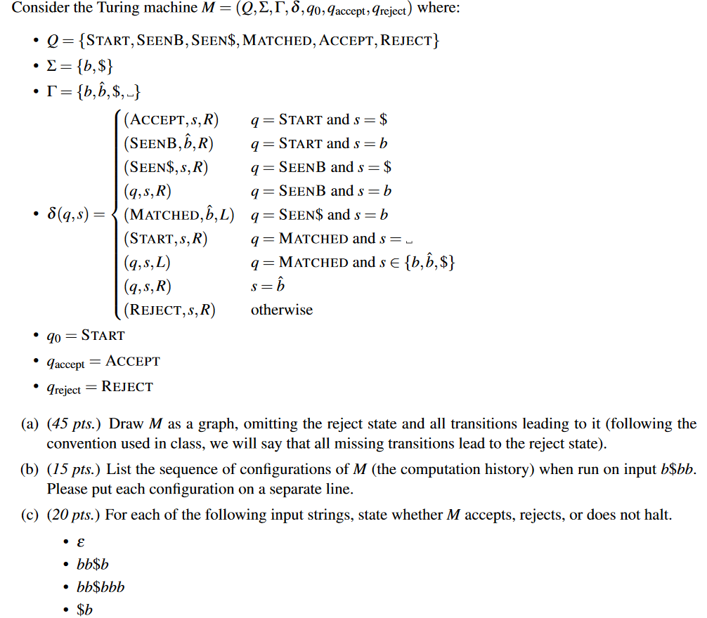 Consider The Turing Machine M Q 4 7 8 90 9acc Chegg Com