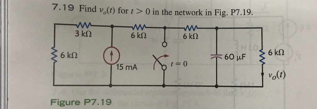 Solved 7.19 Find vo(t) for t > 0 in the network in Fig. | Chegg.com