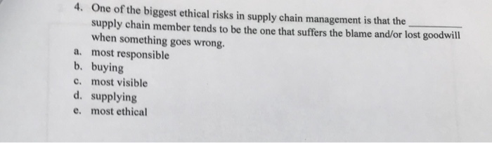 Solved 4. One of the biggest ethical risks in supply chain | Chegg.com