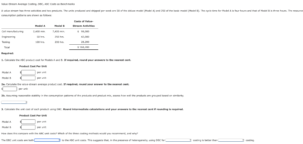 Solved Value-5tream Average Costing, DEC, ABC Costs as | Chegg.com