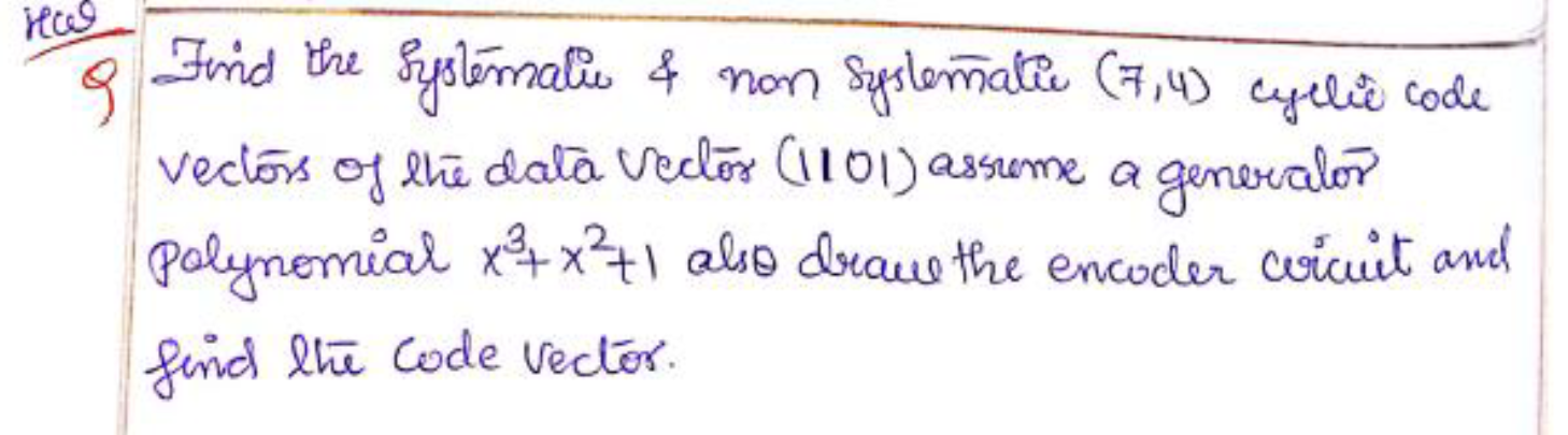 Solved Find the systemalie \& non systematie (7,4) cyelie | Chegg.com